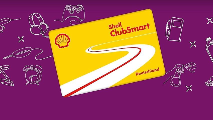 shell clubsmart card on purple background with icons